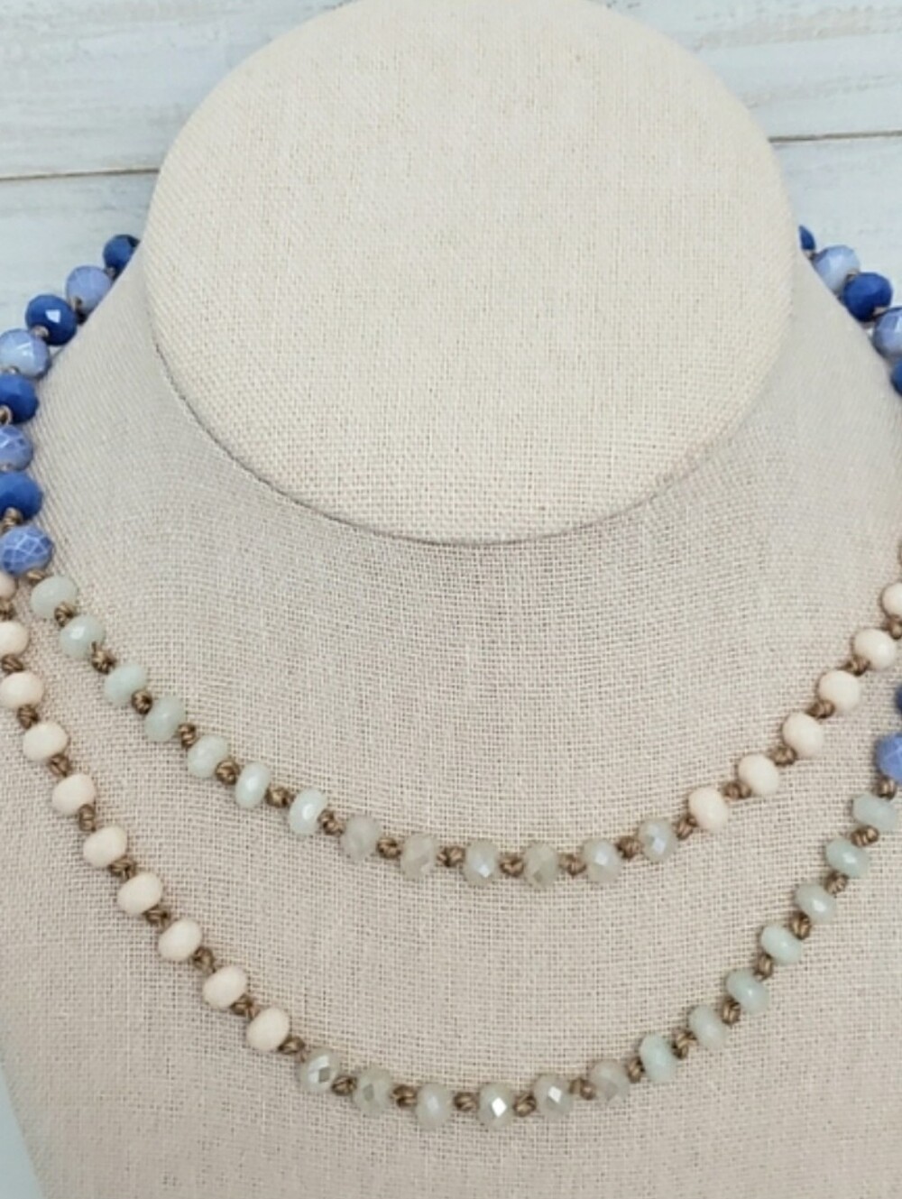 Loft Glass Bead Tri Color Ombré Geometric Beads Long Necklace